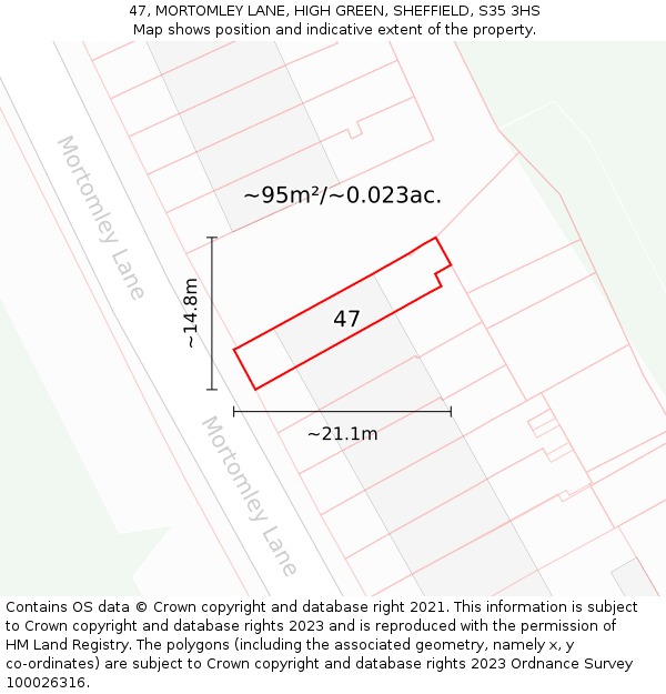 47, MORTOMLEY LANE, HIGH GREEN, SHEFFIELD, S35 3HS: Plot and title map