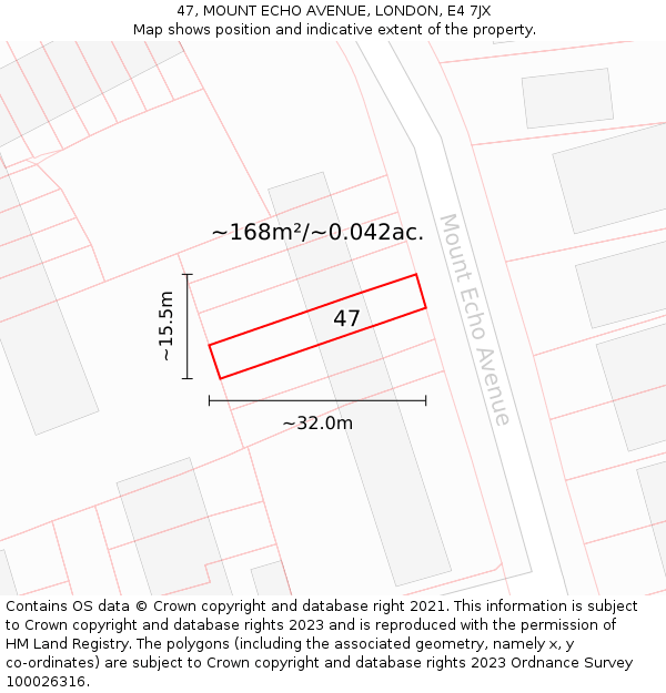 47, MOUNT ECHO AVENUE, LONDON, E4 7JX: Plot and title map