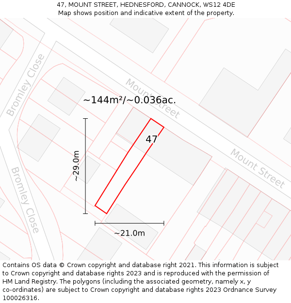47, MOUNT STREET, HEDNESFORD, CANNOCK, WS12 4DE: Plot and title map