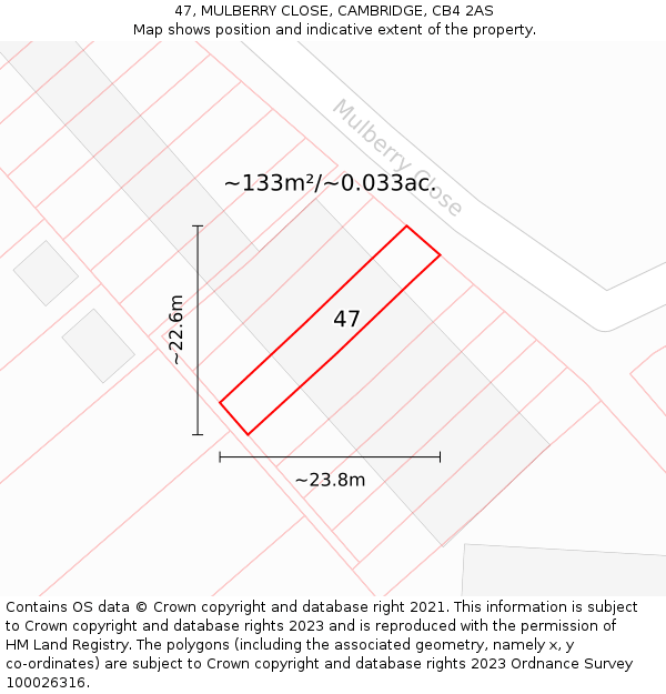 47, MULBERRY CLOSE, CAMBRIDGE, CB4 2AS: Plot and title map