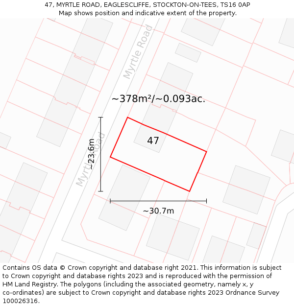 47, MYRTLE ROAD, EAGLESCLIFFE, STOCKTON-ON-TEES, TS16 0AP: Plot and title map