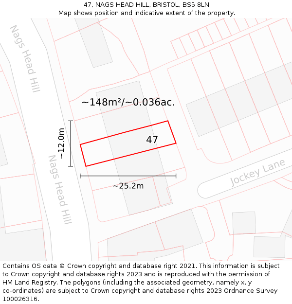 47, NAGS HEAD HILL, BRISTOL, BS5 8LN: Plot and title map
