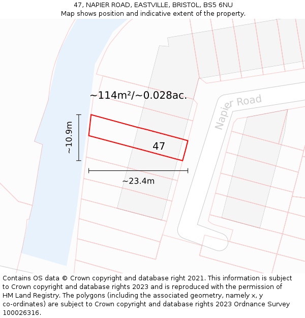47, NAPIER ROAD, EASTVILLE, BRISTOL, BS5 6NU: Plot and title map