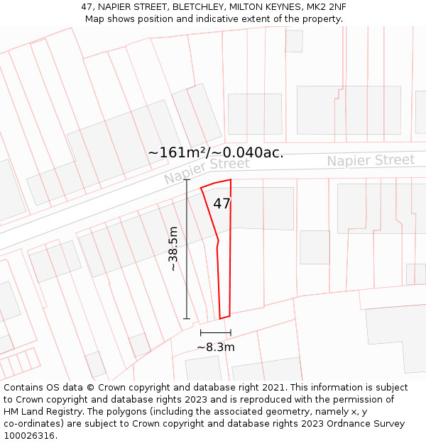 47, NAPIER STREET, BLETCHLEY, MILTON KEYNES, MK2 2NF: Plot and title map