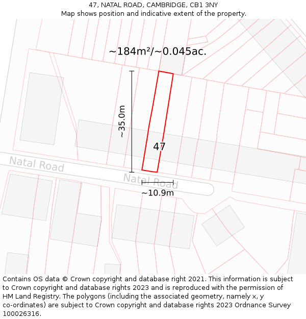 47, NATAL ROAD, CAMBRIDGE, CB1 3NY: Plot and title map
