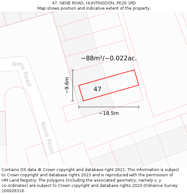 47, NENE ROAD, HUNTINGDON, PE29 1RD: Plot and title map