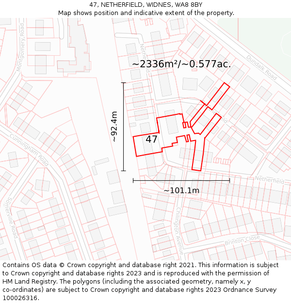 47, NETHERFIELD, WIDNES, WA8 8BY: Plot and title map