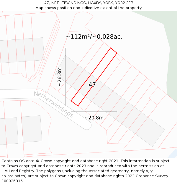 47, NETHERWINDINGS, HAXBY, YORK, YO32 3FB: Plot and title map