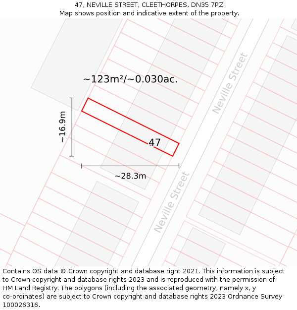 47, NEVILLE STREET, CLEETHORPES, DN35 7PZ: Plot and title map