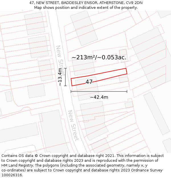 47, NEW STREET, BADDESLEY ENSOR, ATHERSTONE, CV9 2DN: Plot and title map