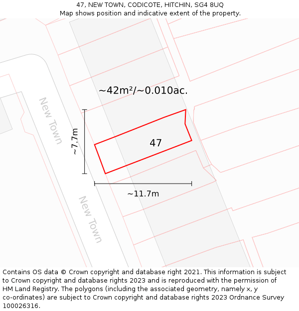 47, NEW TOWN, CODICOTE, HITCHIN, SG4 8UQ: Plot and title map