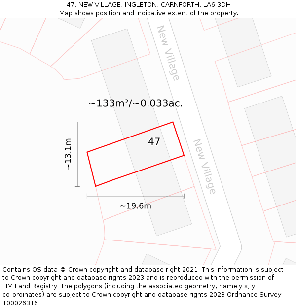 47, NEW VILLAGE, INGLETON, CARNFORTH, LA6 3DH: Plot and title map