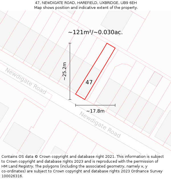 47, NEWDIGATE ROAD, HAREFIELD, UXBRIDGE, UB9 6EH: Plot and title map