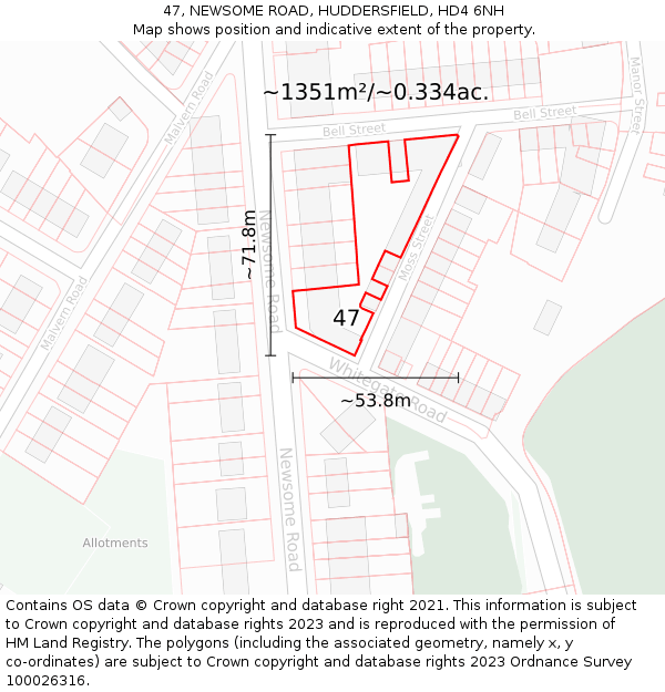 47, NEWSOME ROAD, HUDDERSFIELD, HD4 6NH: Plot and title map