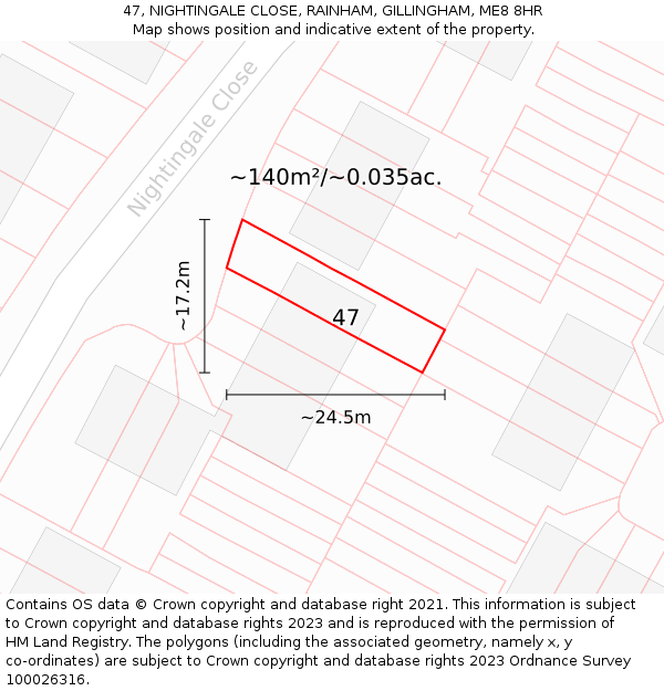 47, NIGHTINGALE CLOSE, RAINHAM, GILLINGHAM, ME8 8HR: Plot and title map