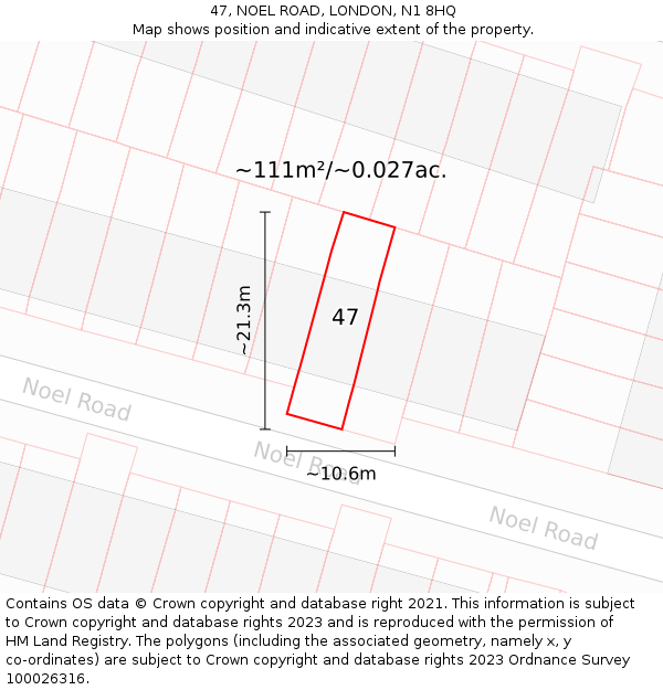 47, NOEL ROAD, LONDON, N1 8HQ: Plot and title map
