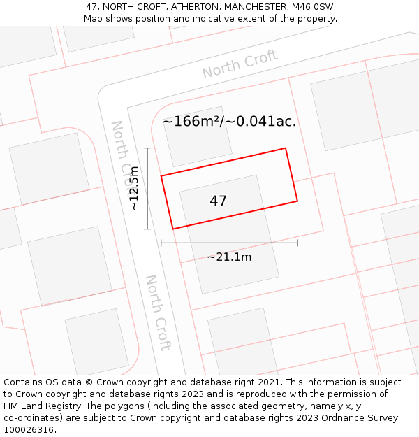 47, NORTH CROFT, ATHERTON, MANCHESTER, M46 0SW: Plot and title map
