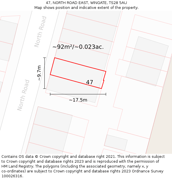 47, NORTH ROAD EAST, WINGATE, TS28 5AU: Plot and title map