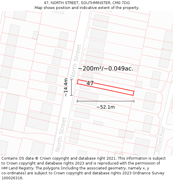 47, NORTH STREET, SOUTHMINSTER, CM0 7DG: Plot and title map