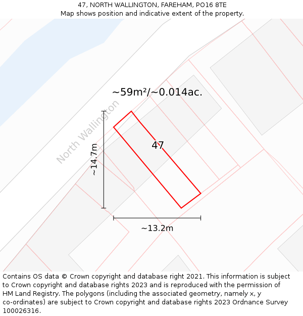 47, NORTH WALLINGTON, FAREHAM, PO16 8TE: Plot and title map