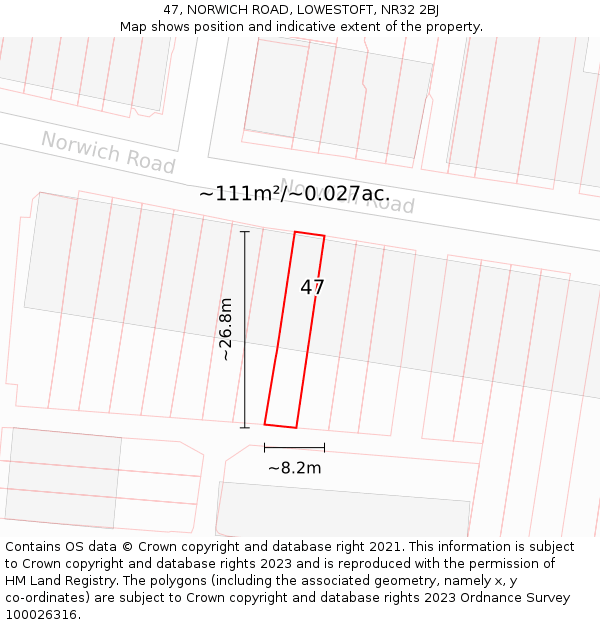 47, NORWICH ROAD, LOWESTOFT, NR32 2BJ: Plot and title map