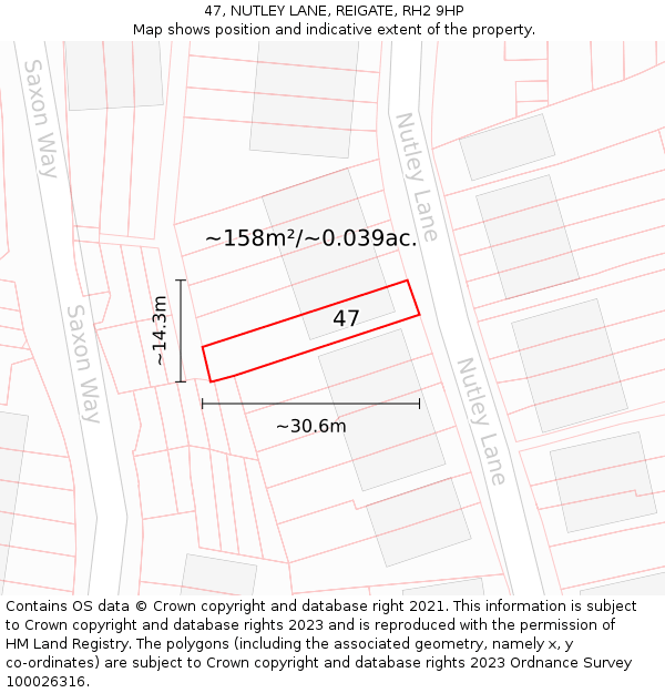 47, NUTLEY LANE, REIGATE, RH2 9HP: Plot and title map