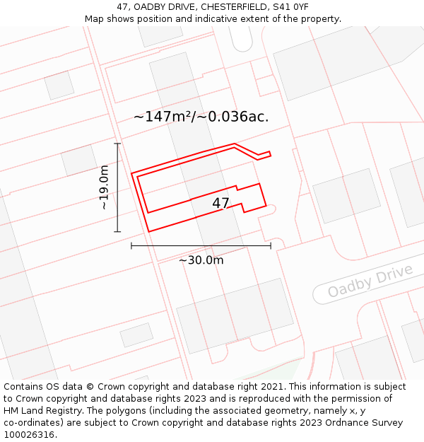 47, OADBY DRIVE, CHESTERFIELD, S41 0YF: Plot and title map