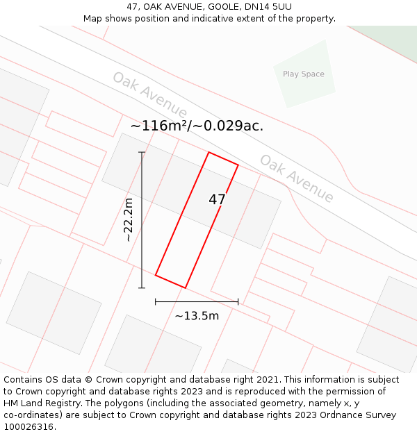 47, OAK AVENUE, GOOLE, DN14 5UU: Plot and title map