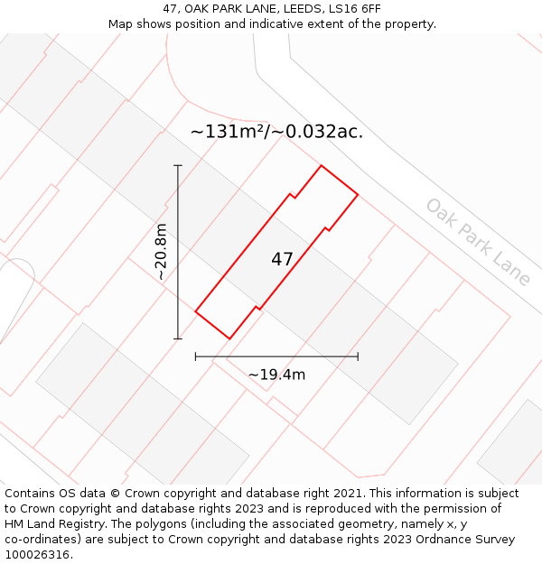 47, OAK PARK LANE, LEEDS, LS16 6FF: Plot and title map