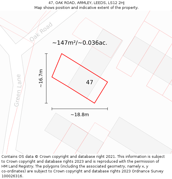 47, OAK ROAD, ARMLEY, LEEDS, LS12 2HJ: Plot and title map