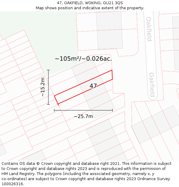 47, OAKFIELD, WOKING, GU21 3QS: Plot and title map