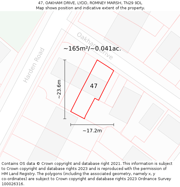 47, OAKHAM DRIVE, LYDD, ROMNEY MARSH, TN29 9DL: Plot and title map