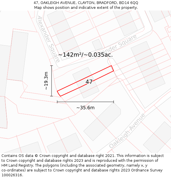 47, OAKLEIGH AVENUE, CLAYTON, BRADFORD, BD14 6QQ: Plot and title map