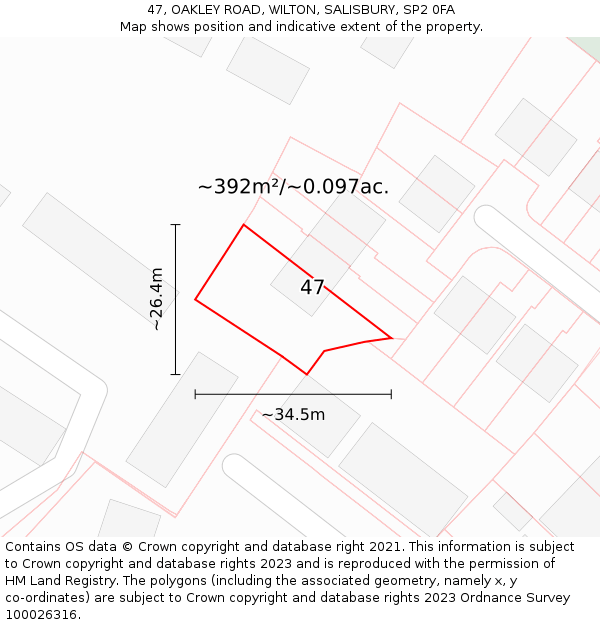 47, OAKLEY ROAD, WILTON, SALISBURY, SP2 0FA: Plot and title map