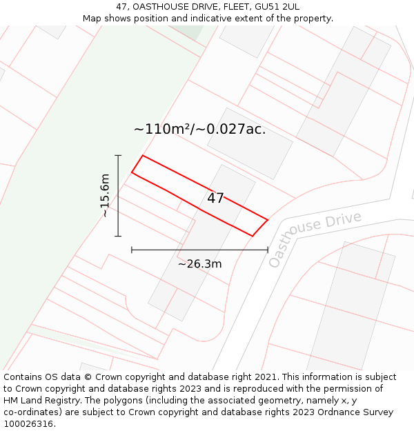 47, OASTHOUSE DRIVE, FLEET, GU51 2UL: Plot and title map
