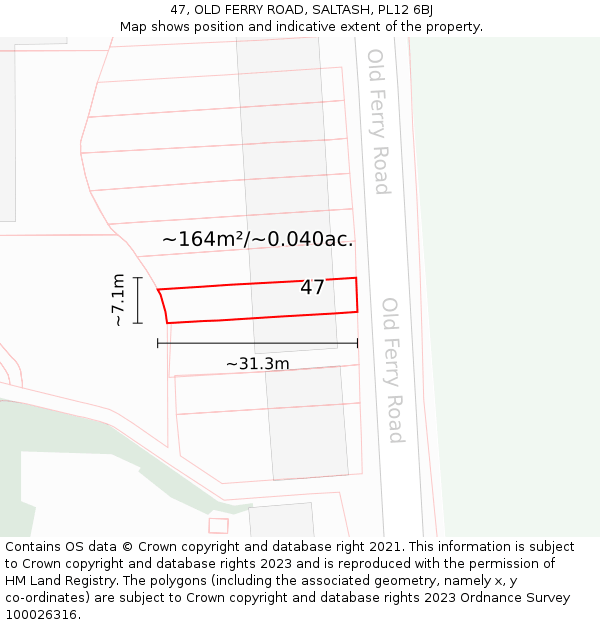 47, OLD FERRY ROAD, SALTASH, PL12 6BJ: Plot and title map