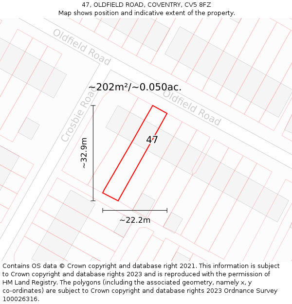 47, OLDFIELD ROAD, COVENTRY, CV5 8FZ: Plot and title map