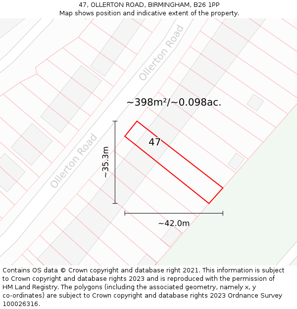 47, OLLERTON ROAD, BIRMINGHAM, B26 1PP: Plot and title map