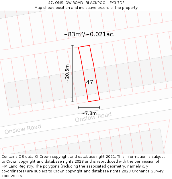 47, ONSLOW ROAD, BLACKPOOL, FY3 7DF: Plot and title map