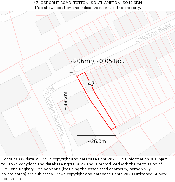 47, OSBORNE ROAD, TOTTON, SOUTHAMPTON, SO40 9DN: Plot and title map
