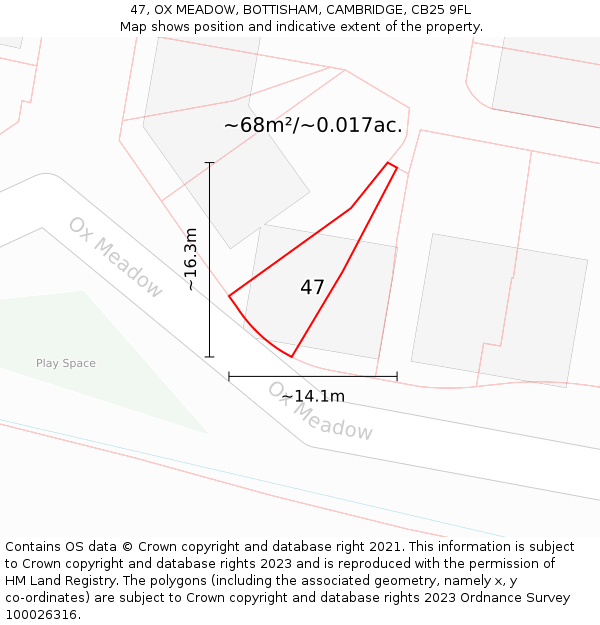 47, OX MEADOW, BOTTISHAM, CAMBRIDGE, CB25 9FL: Plot and title map