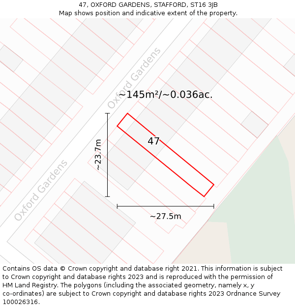 47, OXFORD GARDENS, STAFFORD, ST16 3JB: Plot and title map