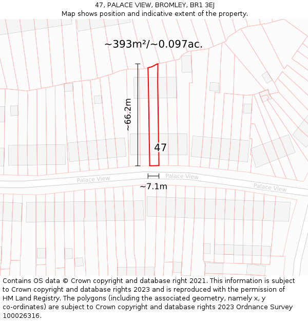 47, PALACE VIEW, BROMLEY, BR1 3EJ: Plot and title map