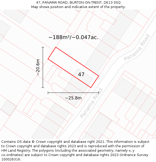 47, PANAMA ROAD, BURTON-ON-TRENT, DE13 0SQ: Plot and title map