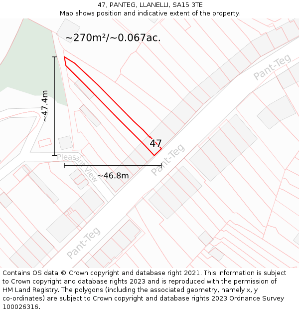 47, PANTEG, LLANELLI, SA15 3TE: Plot and title map