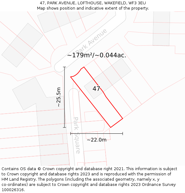 47, PARK AVENUE, LOFTHOUSE, WAKEFIELD, WF3 3EU: Plot and title map