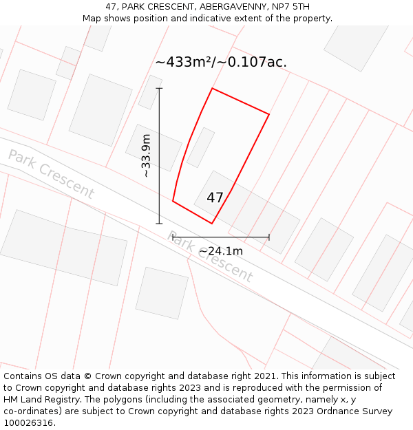 47, PARK CRESCENT, ABERGAVENNY, NP7 5TH: Plot and title map