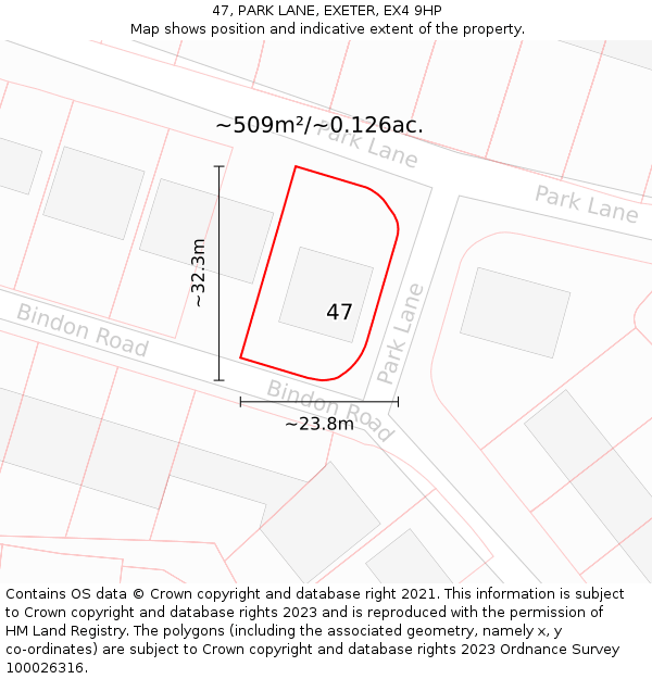 47, PARK LANE, EXETER, EX4 9HP: Plot and title map