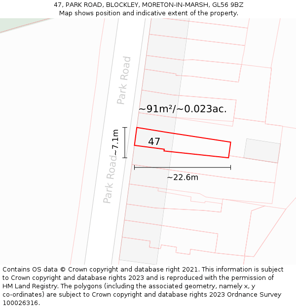 47, PARK ROAD, BLOCKLEY, MORETON-IN-MARSH, GL56 9BZ: Plot and title map