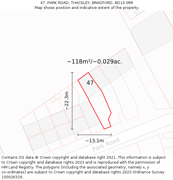 47, PARK ROAD, THACKLEY, BRADFORD, BD10 0RR: Plot and title map